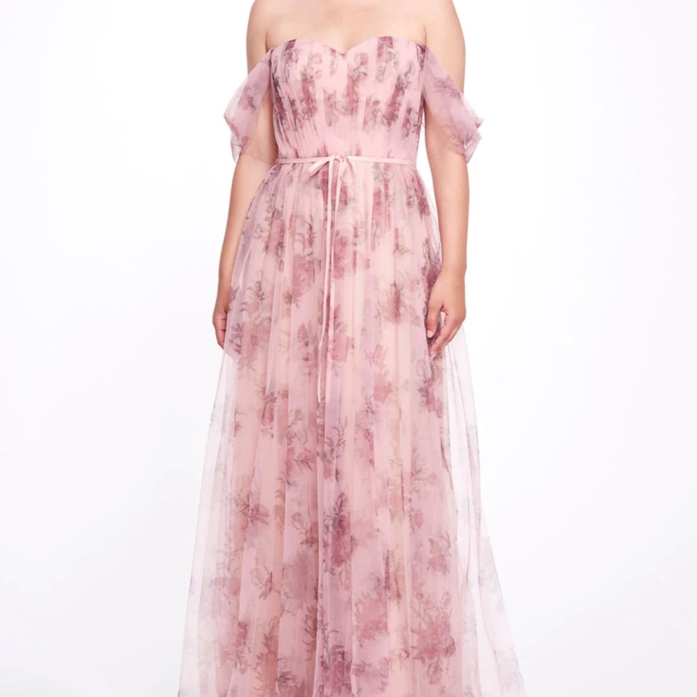 Marchesa Notte Bridesmaid Blush Floral Tulle Gown sz 0 Enna